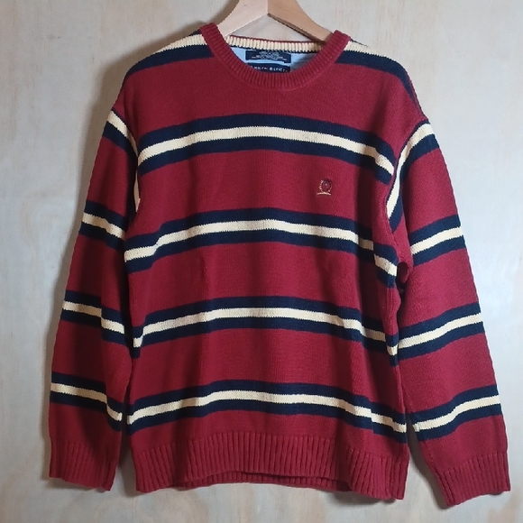 Tommy Hilfiger Other - Tommy Hilfiger Vintage Crewneck Striped Sweater Embroidered Crest Heavyweight